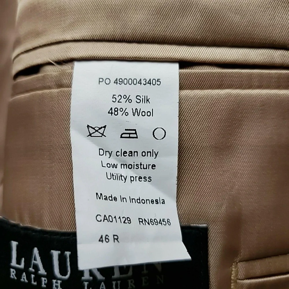 Lauren Ralph Lauren Blazer Mens 46R Brown Herringbone Silk Wool Slim Sport Coat